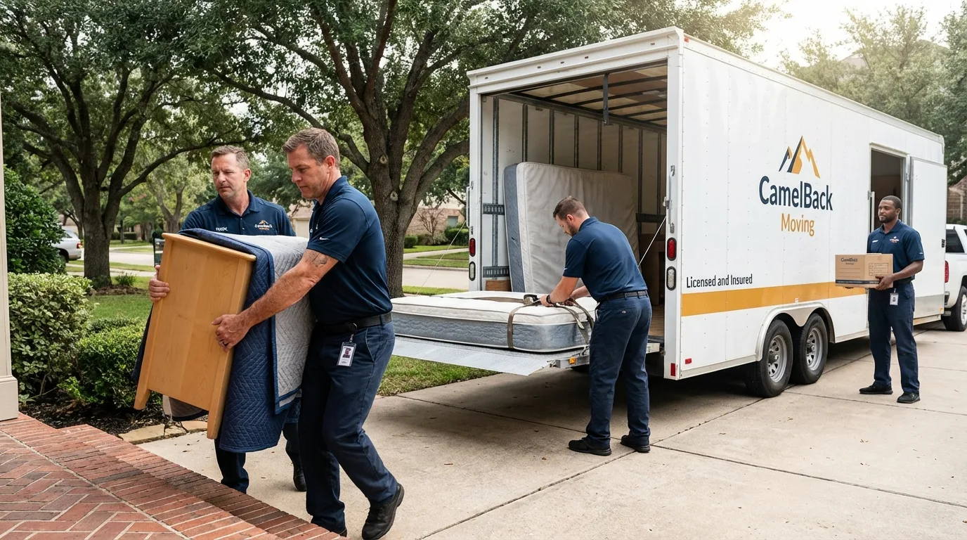 Crew loading residential truck for cross-state move from Queens Village, NY