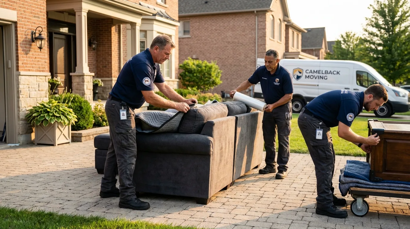 Large estate moving crew wrapping furniture in Queens Village, NY