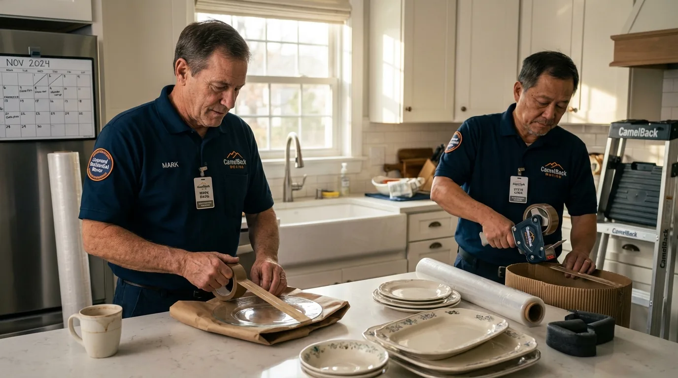 Professional crew packing kitchen dishware in Queens Village, NY