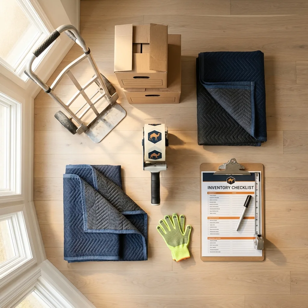 Professional moving supplies and packing materials layout for Queens Village residential relocations